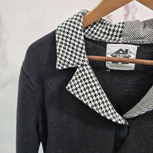 Storybook Knits Sweater Womens Large Black Houndstooth Striped Artsy Blazer - Picture 2 of 11
